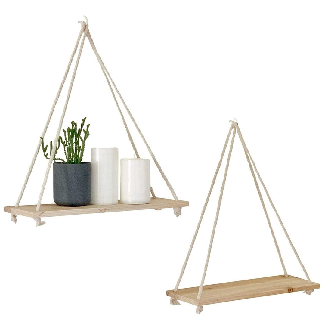 Lisslune | Scandinavian Wood Hanging Shelf - Minimalist Floating Wall Shelf with String