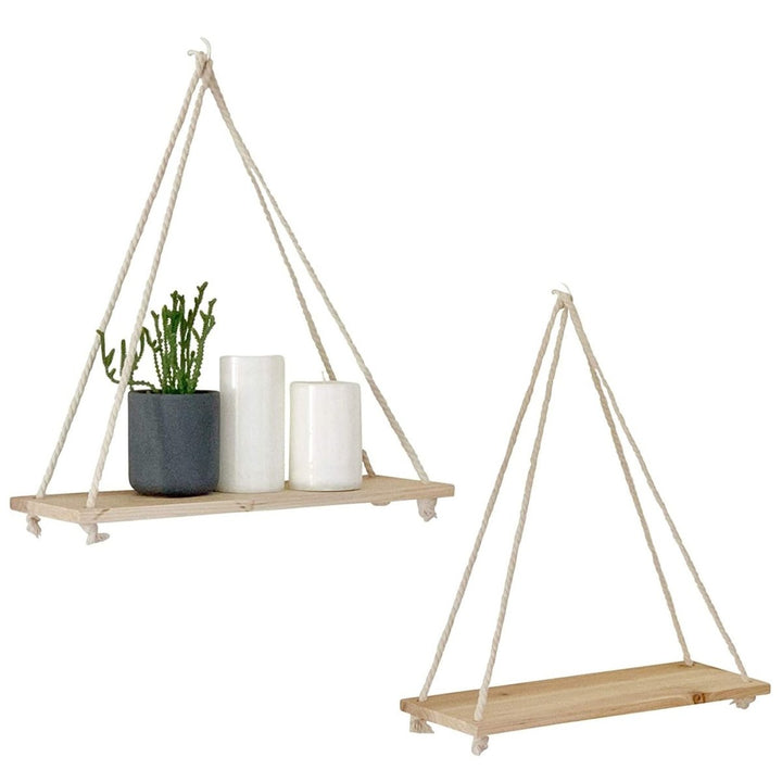 Lisslune | Scandinavian Wood Hanging Shelf - Minimalist Floating Wall Shelf with String