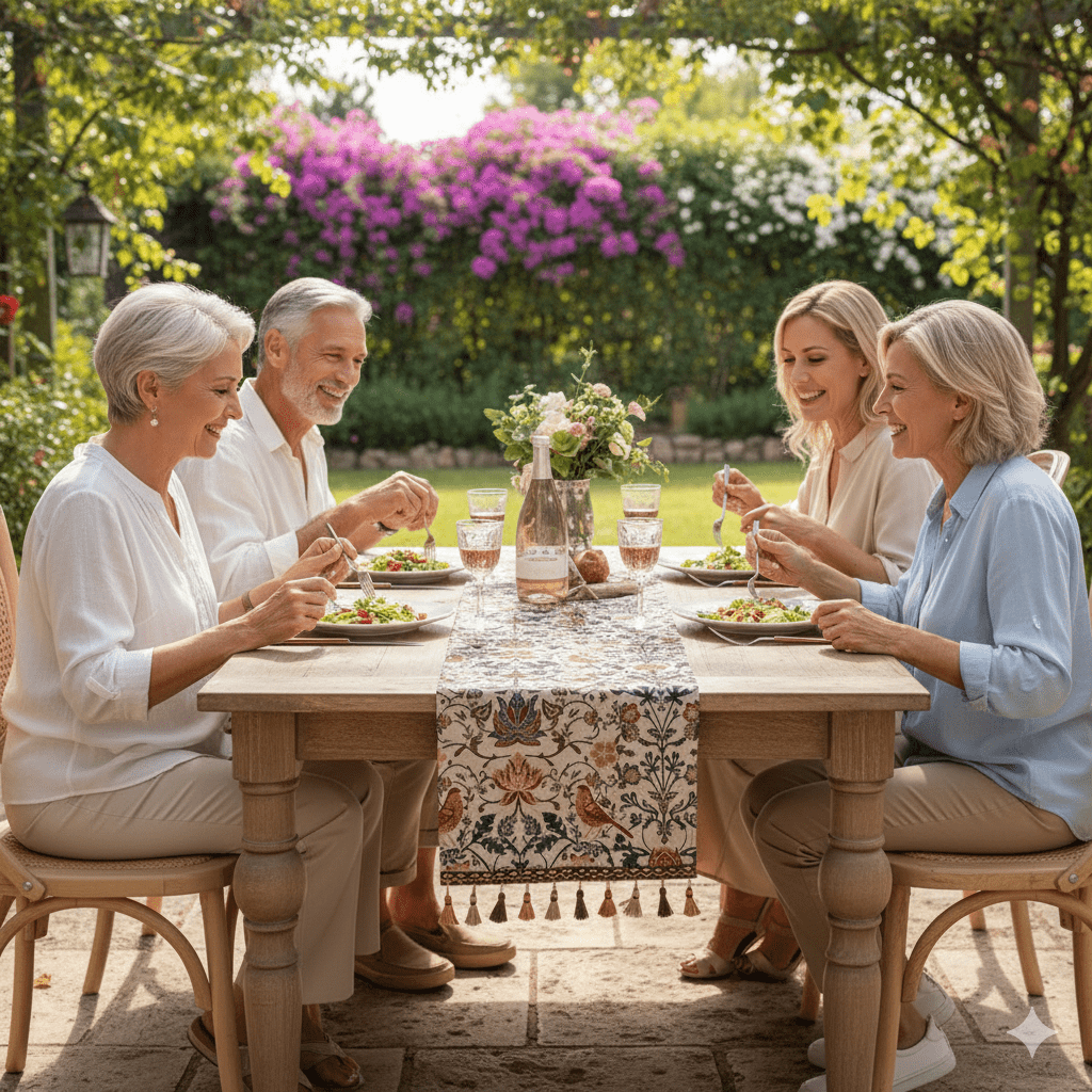 Lisslune | EVERBLOOM LINENS – Elegant Table Runner with Floral & Bird Jacquard Design