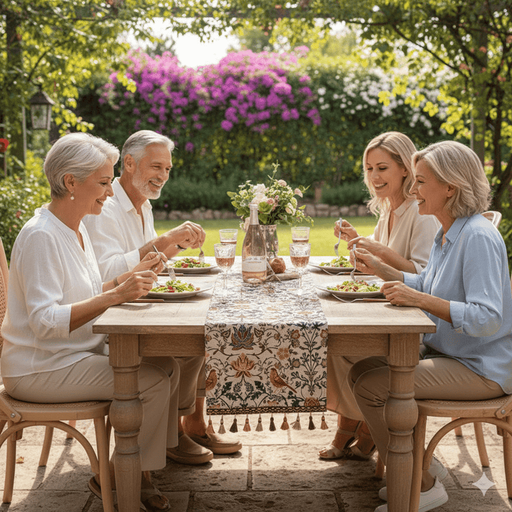 Lisslune | EVERBLOOM LINENS – Elegant Table Runner with Floral & Bird Jacquard Design