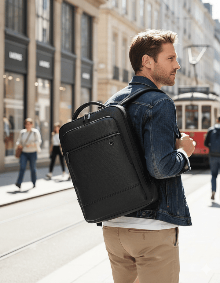 Lisslune | EXECUTREK – Elegant Leather Laptop Backpack with USB Port