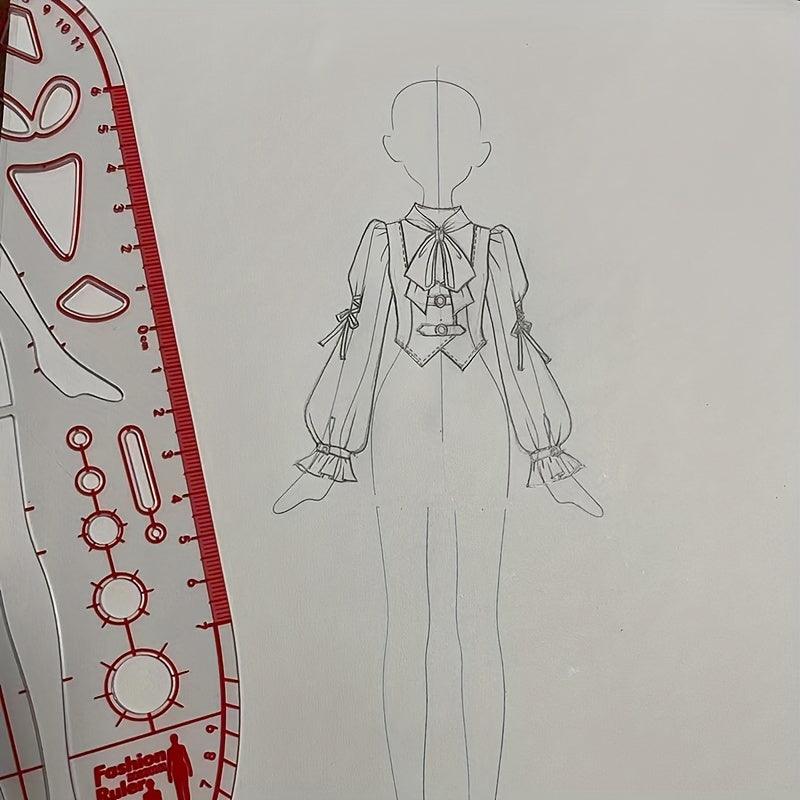 Lisslune | Clear Fashion Illustration Ruler Set with Template for Dress Forms for Designing for Students and Sketching BJD Doll Outfits