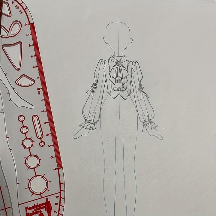 Lisslune | Clear Fashion Illustration Ruler Set with Template for Dress Forms for Designing for Students and Sketching BJD Doll Outfits