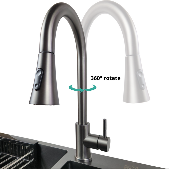 Lisslune | Kitchen Faucet JF-7020B with Pull-Out Head, Graphite, 2 Modes, 400mm