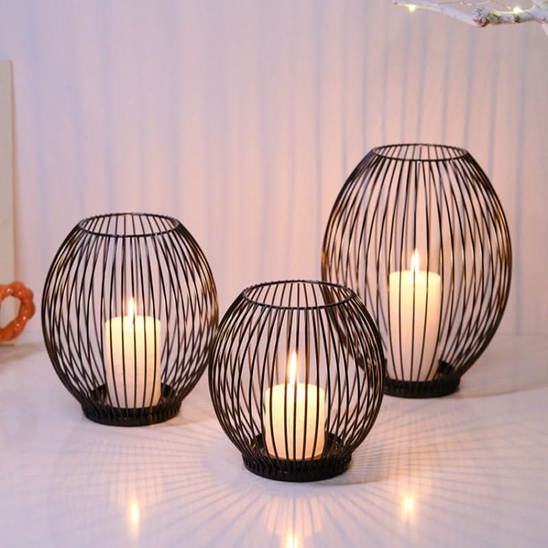 Lisslune | Set of 3 Vintage Black Metal Lantern Candelabras