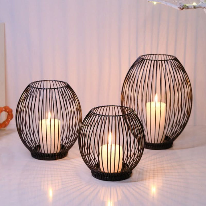 Lisslune | Set of 3 Vintage Black Metal Lantern Candelabras