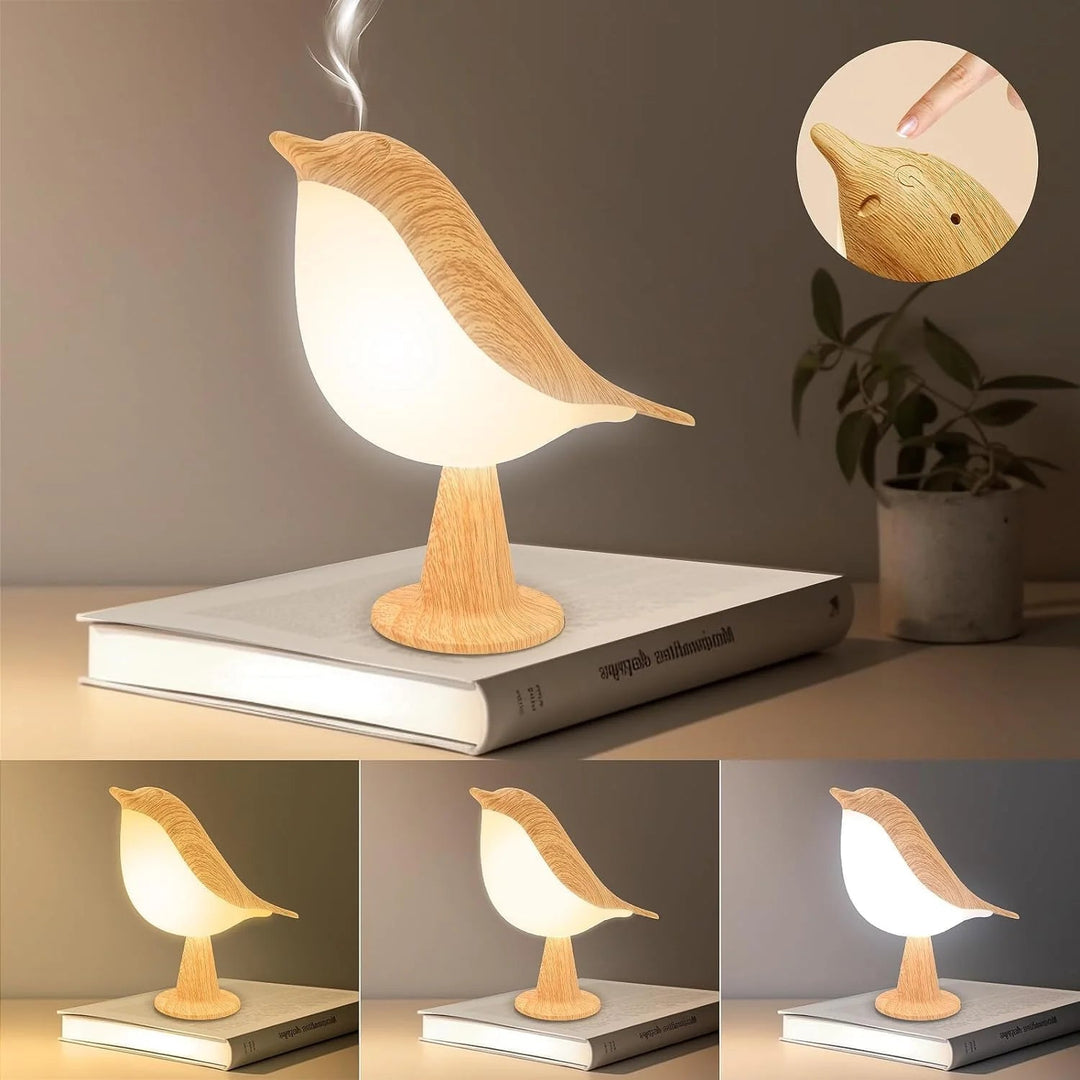 Lisslune | Touch-Control Wooden Bird Night Light - Rechargeable LED Bedside Lamp