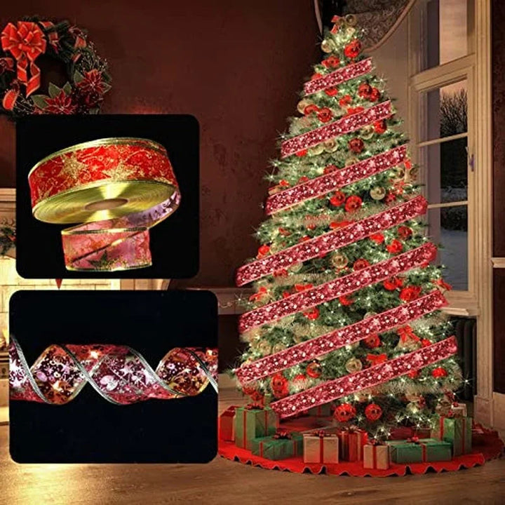 Lisslune | Christmas ribbon fairy lights Christmas decoration DIY bows lights tree ornament for home 2023 Christmas ornament New Year Navidad