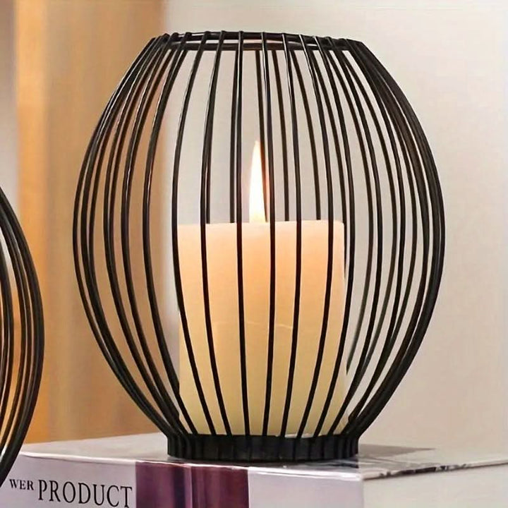 Lisslune | Set of 3 Vintage Black Metal Lantern Candelabras