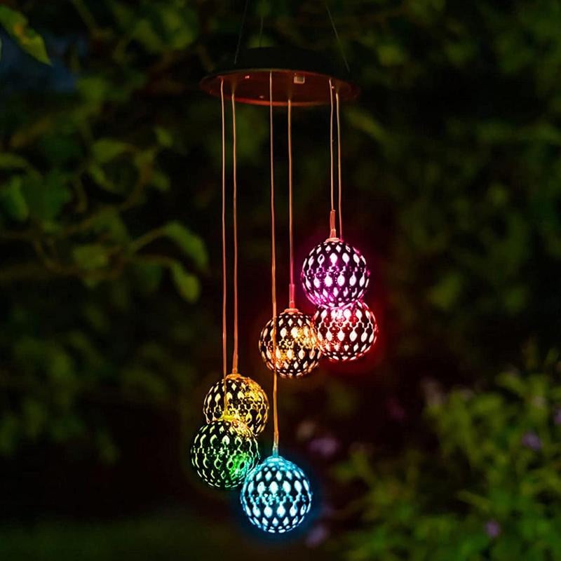 Lisslune | Solar Metal Ball Wind Chime – Solar Powered LED Garden Decoration with Soothing Sounds