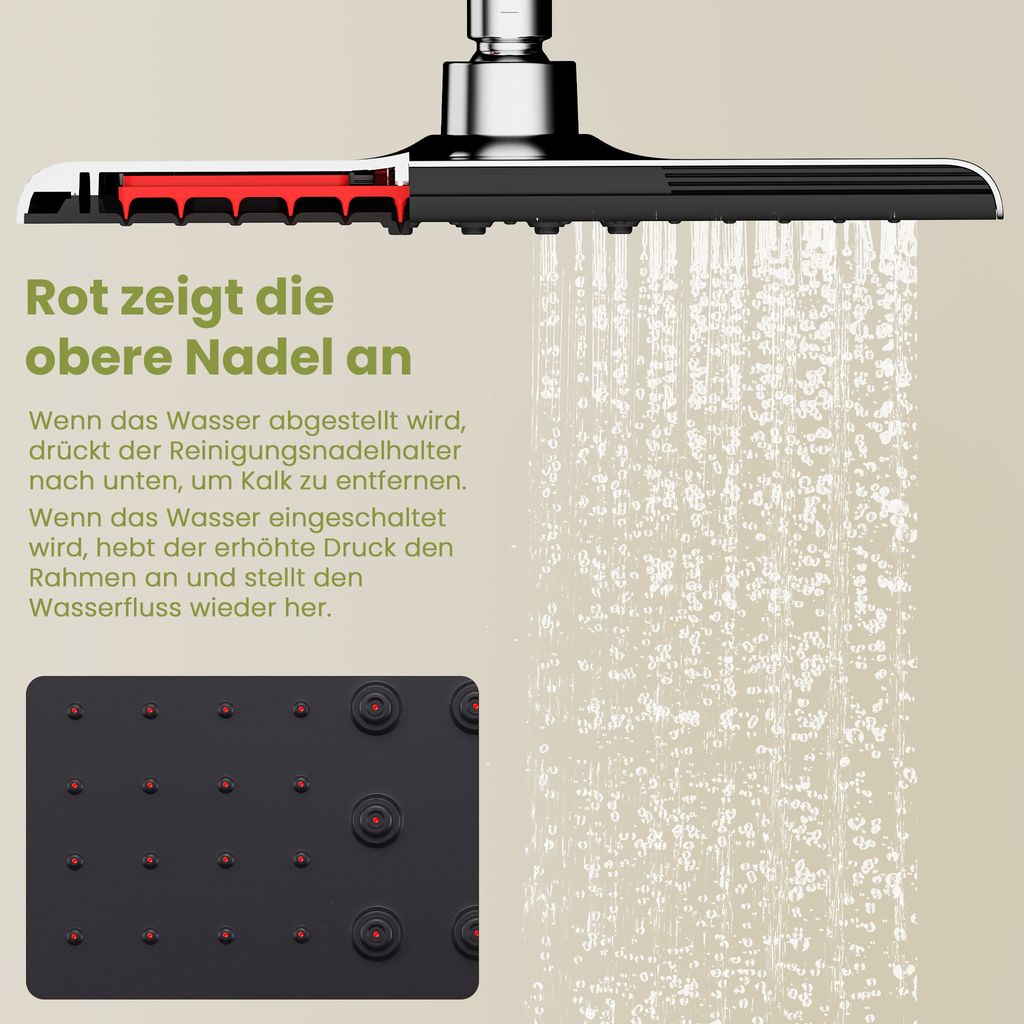 Lisslune | Shower system without faucet, rainfall shower set with self-cleaning shower head and handheld shower, shower column for bathroom/bathtub