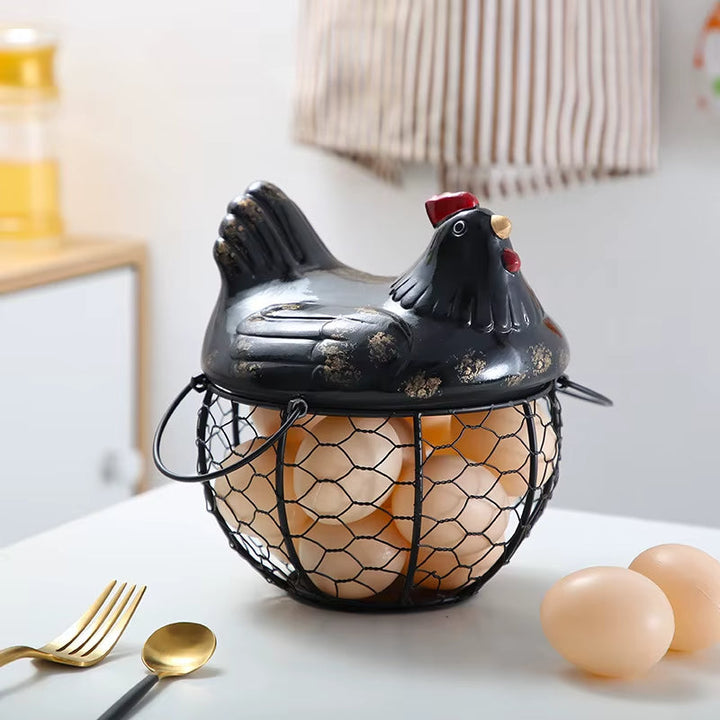 Lisslune | Ceramic Egg Holder Chicken with Wire Basket