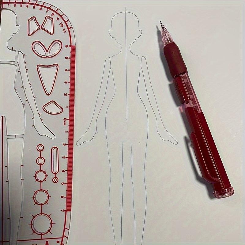 Lisslune | Clear Fashion Illustration Ruler Set with Template for Dress Forms for Designing for Students and Sketching BJD Doll Outfits