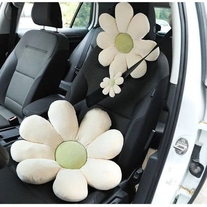 Lisslune | Soft Flower Car Neck and Waist Cushion with Seatbelt Shoulder Pad