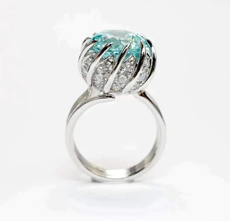 Skorter | 6 Carat Paraiba Blue-green Lotus Diamond Ring