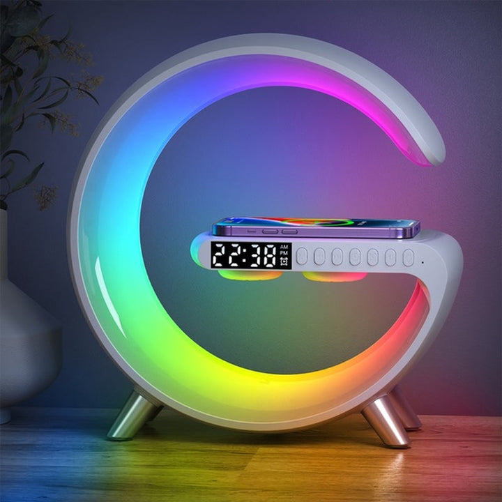 Lisslune | Multifunctional wireless charger alarm clock speaker APP control RGB night light charging station for iPhone 11 12 13 14 Samsung
