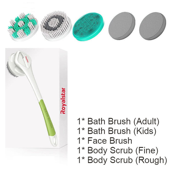 Lisslune | All-in-One Rechargeable Body Brush Set, with 7 Replaceable Heads & Long Handle for Body, Face, Foot, Adult & Kids