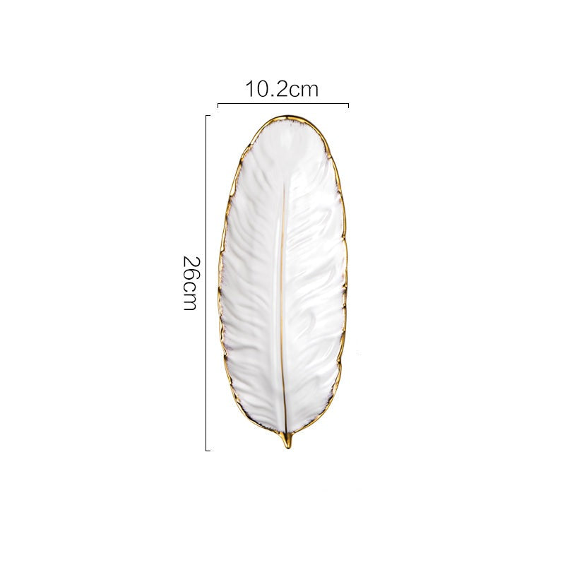 Lisslune | Nordic Light Luxury Style on Golden Feather Plate Retro Jewelry Plate Storage Plate Snack Plate Home Decor