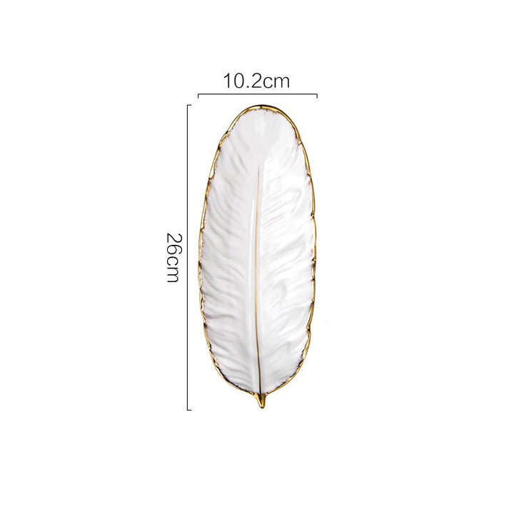 Lisslune | Nordic Light Luxury Style on Golden Feather Plate Retro Jewelry Plate Storage Plate Snack Plate Home Decor