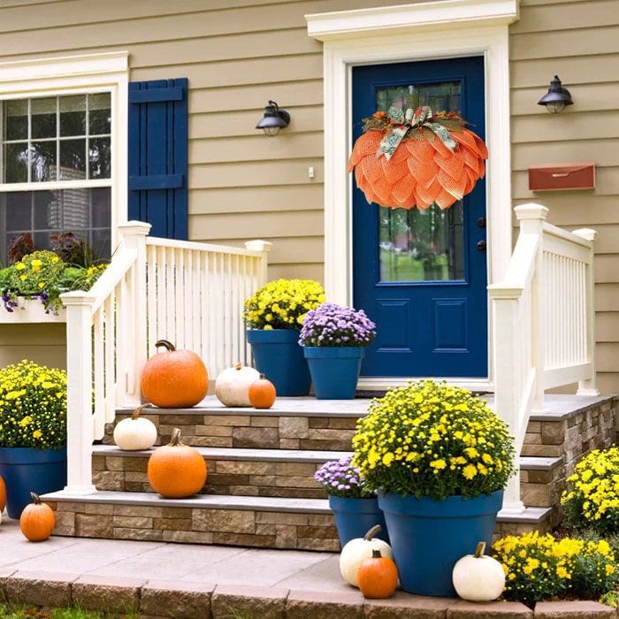 Lisslune |  Farmhouse Pumpkin Wreath For Front Door