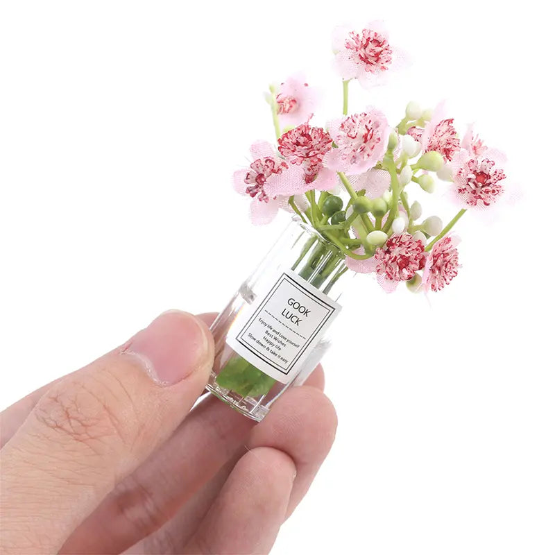 Lisslune | Hanging Mini Glass Vase Wind Chimes with Mini Flower Decor for Home and Dollhouse
