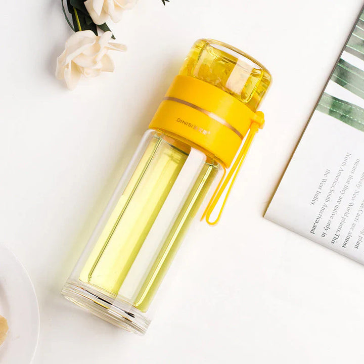 Lisslune | Double-walled glass bottle with tea strainer and infuser