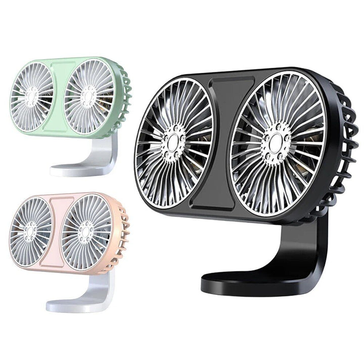 Lisslune | 360° Rotating Double-head USB Car Fan with Ambient Lighting