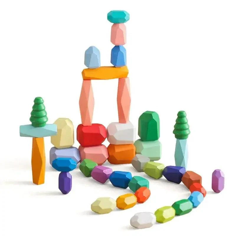 Lisslune | Colorful Wooden Building Blocks Set for Creative Learning and Logical Development