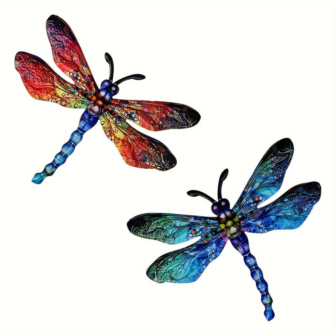Lisslune | 1/2 piece vibrant dragonfly wall art made of metal – artistic outdoor decoration for gardens, homes, and events – durable, versatile, and eye-catching – a perfect gift idea for any occasion