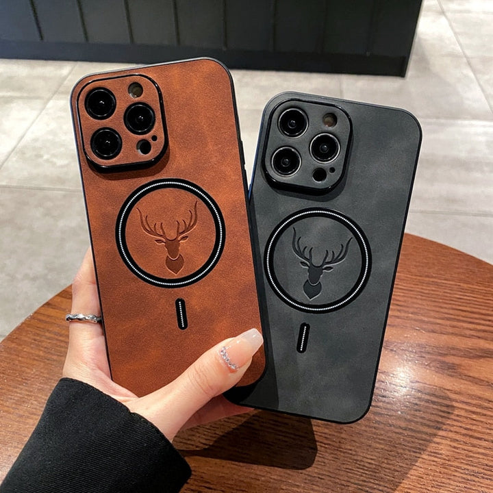 Lisslune | Luxury Deer Leather Apple iPhone Case | Magnetic Phone Case, Wireless Case, MagSafe, Wireless Charging, Protective Case, Cover for iPhone 15, 14, 13 Pro Max Plus