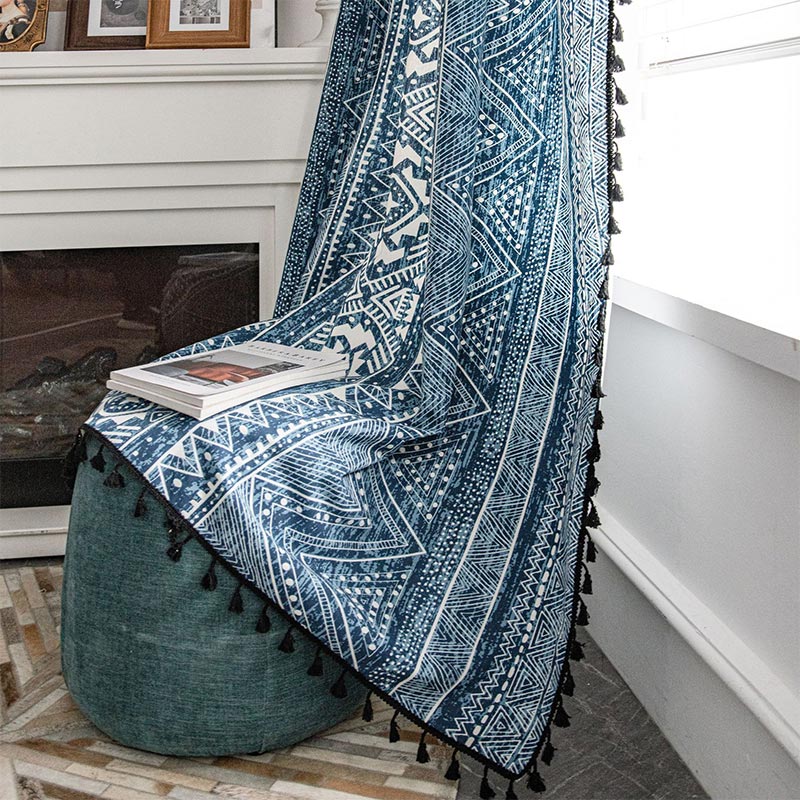 Lisslune | Blue geometric pattern light-filtering curtain