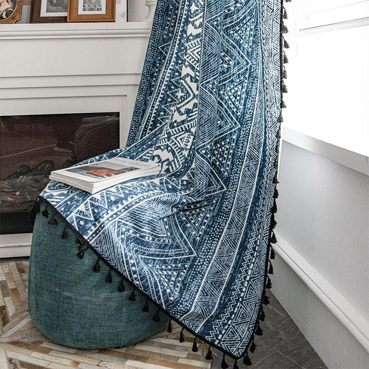 Lisslune | Blue geometric pattern light-filtering curtain