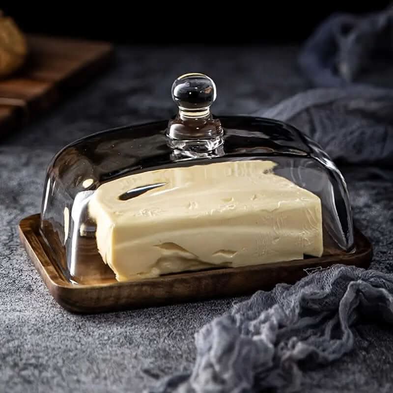 Lisslune | Wooden Butter Dish with Glass Lid – Elegant Tableware