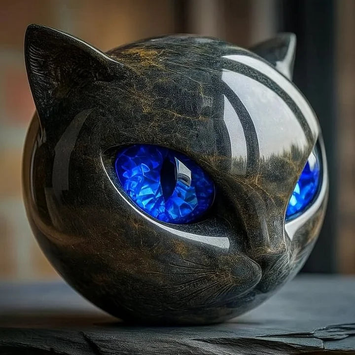 Lisslune | NoirCat Sculpture – Black Cat Head with Hypnotic Eyes