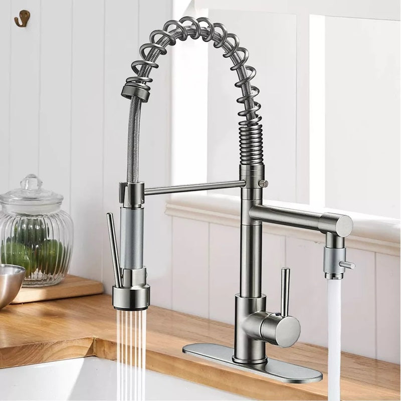 Lisslune | 360° Stainless Steel Kitchen Faucet with Pull-Down Spring Spout