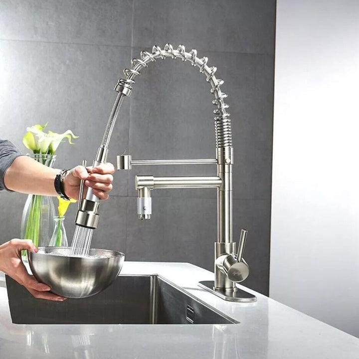 Lisslune | 360° Stainless Steel Kitchen Faucet with Pull-Down Spring Spout