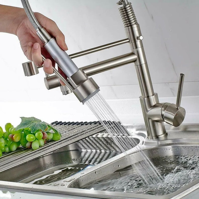 Lisslune | 360° Stainless Steel Kitchen Faucet with Pull-Down Spring Spout
