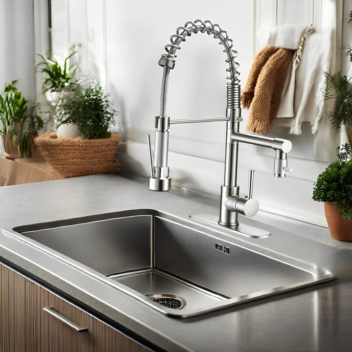 Lisslune | 360° Stainless Steel Kitchen Faucet with Pull-Down Spring Spout