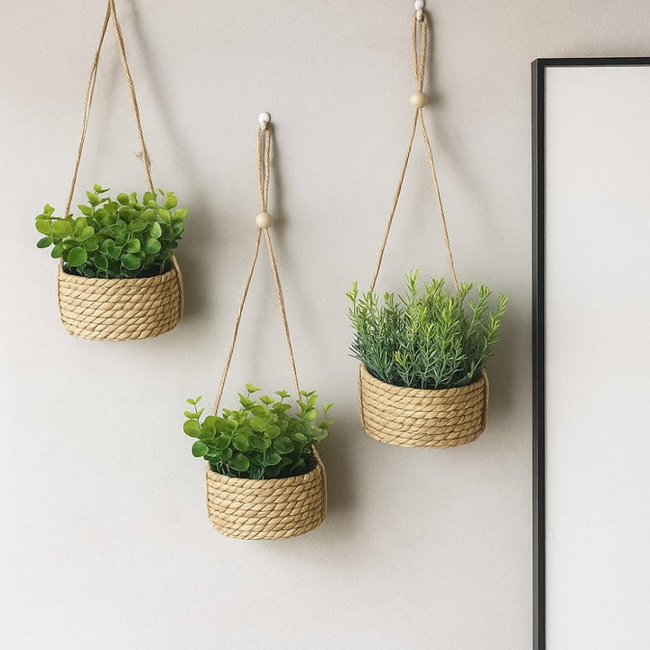 Lisslune | Leafara Hanging Artificial Plant In Woven Basket Pot