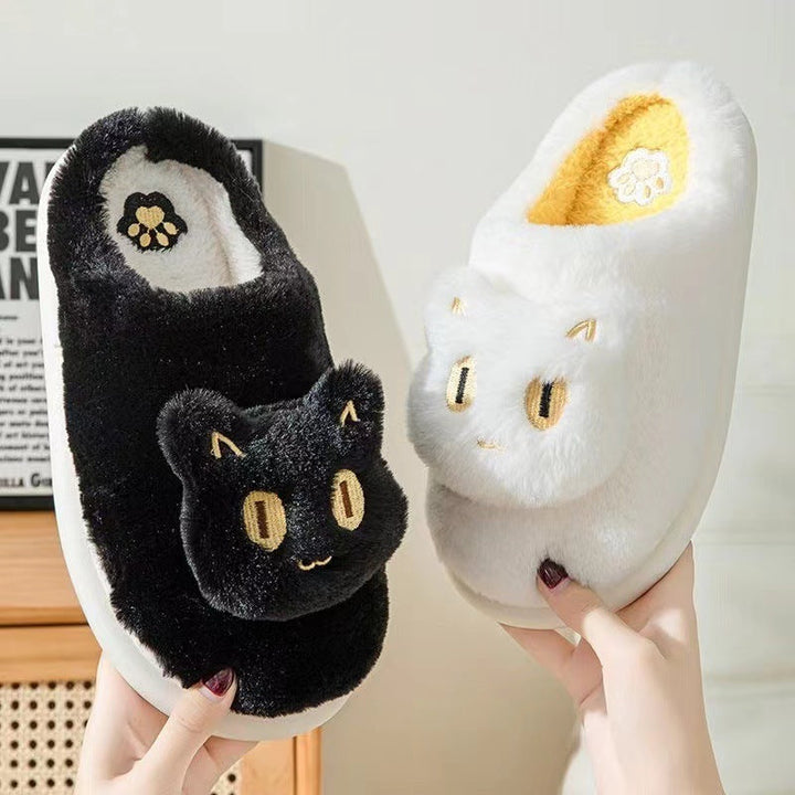 Lisslune | Cozy Plush Cat Head Slippers for Couples - Soft Cotton Slippers for Winter Warmth