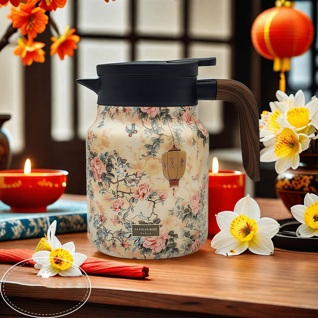 Lisslune | Vintage Floral Pattern Tea Thermos – Built-In Infuser