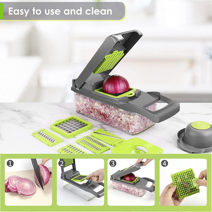 Lisslune | Vegetable cutter - time and labor-saving food - for onion chopper and dicer, 12 in 1 multifunctional vegetable cutter, container for salad potato carrot garlic…