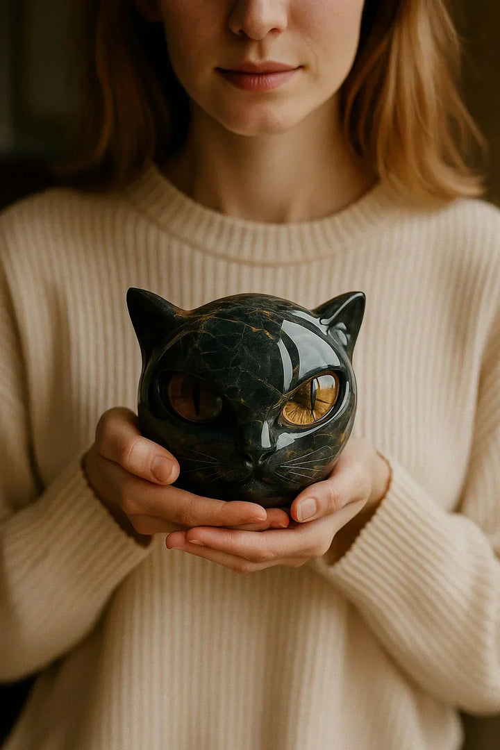 Lisslune | NoirCat Sculpture – Black Cat Head with Hypnotic Eyes