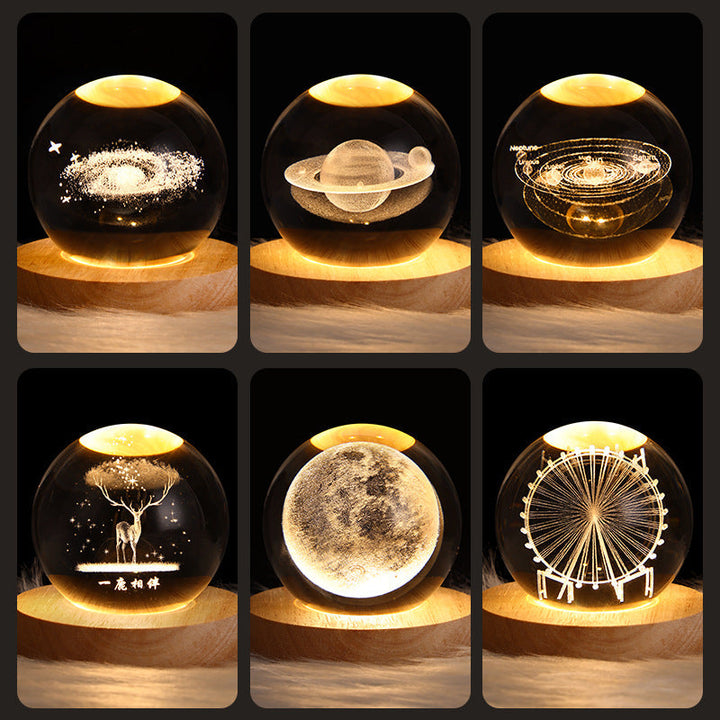 Lisslune | LED Night Light Galaxy Crystal Ball Table Lamp 3D Planet Moon Lamp Bedroom Home Decor For Kids Party Children's Birthday Gifts