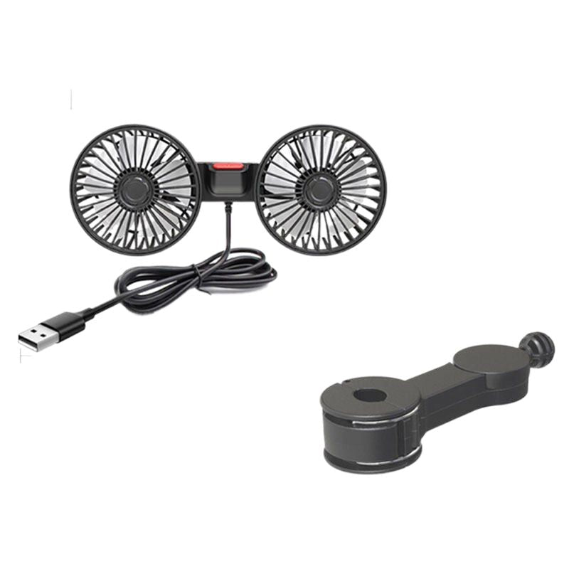Lisslune | Dual Head USB Car Fan with 360° Rotation for 12V/24V Vehicles