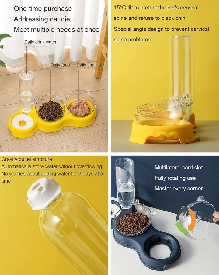 Lisslune | FEASTFLOW – 3-in-1 Elevated Feeding Station with Automatic Water Dispenser