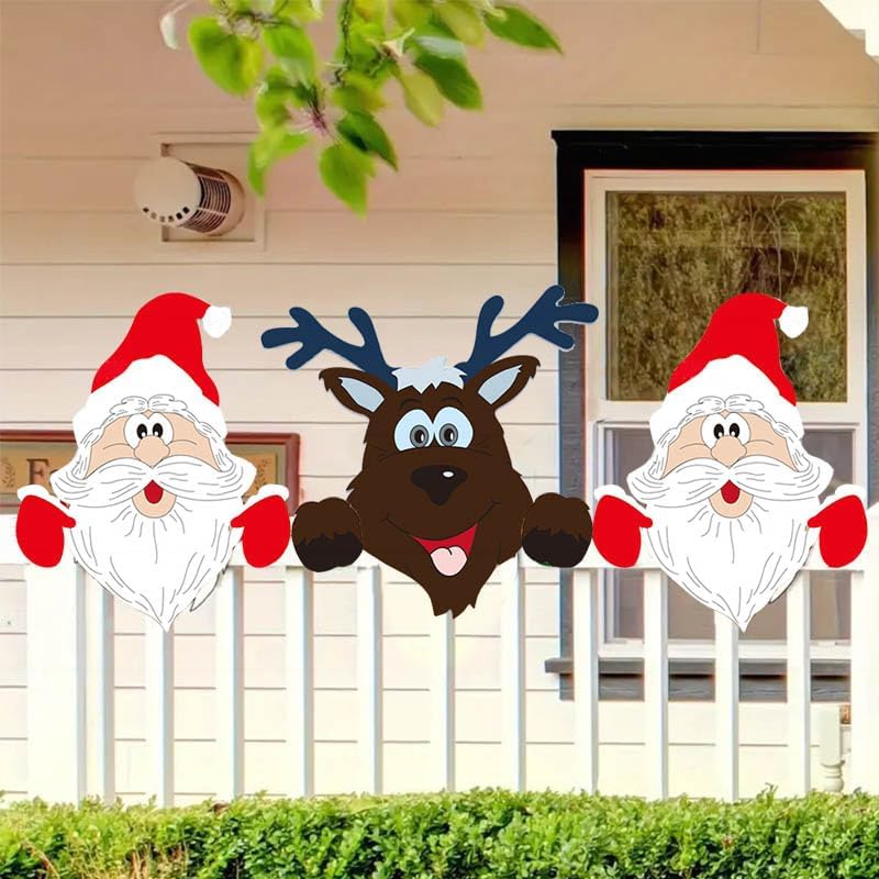 Lisslune | Fence Panel Christmas Decor – Adorable Santa, Snowman, and Reindeer Peekers for Whimsical Indoor and Outdoor Christmas Charm