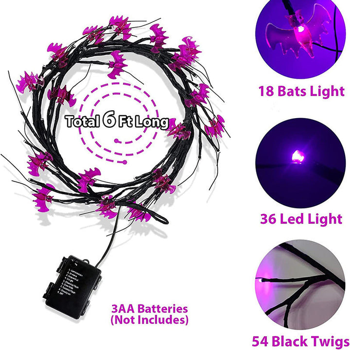 Lisslune | Halloween LED Willow Key Light Cute Cartoon Bat Pumpkin Decoration For Indoor Outdoor Party Home Decor
