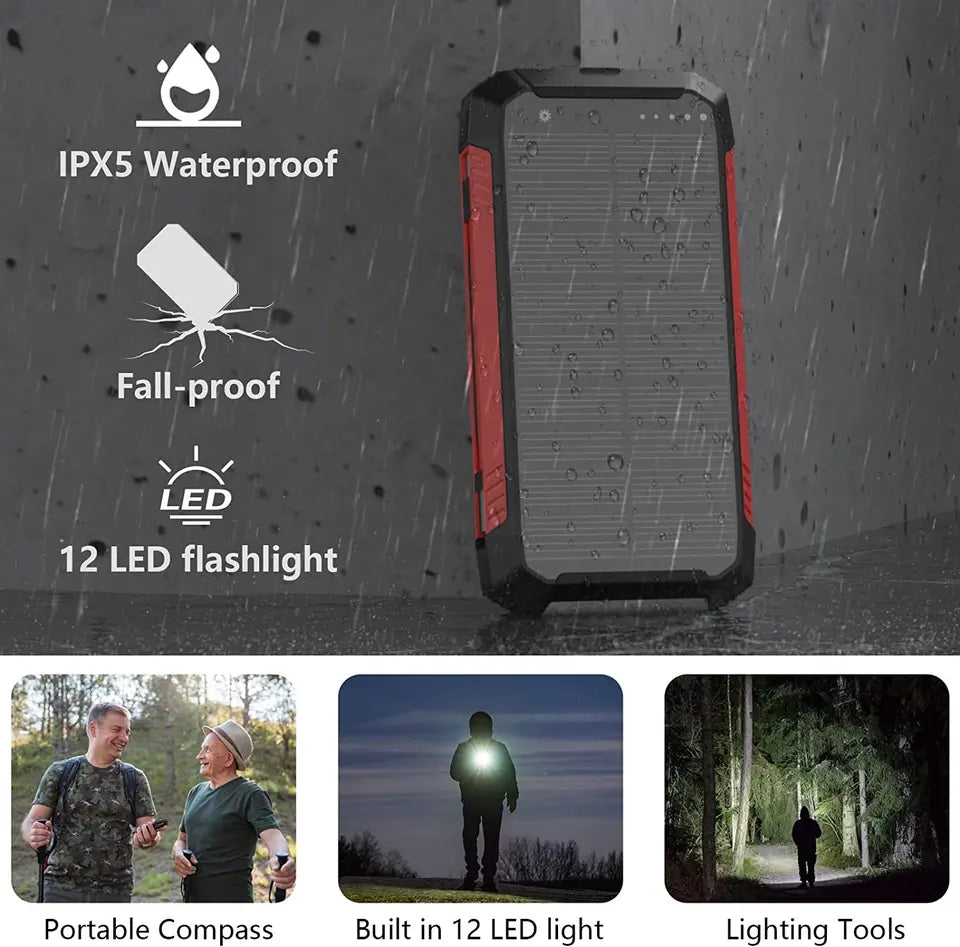 Lisslune | 30000mAh Solar Charger Wireless Waterproof Power Bank External