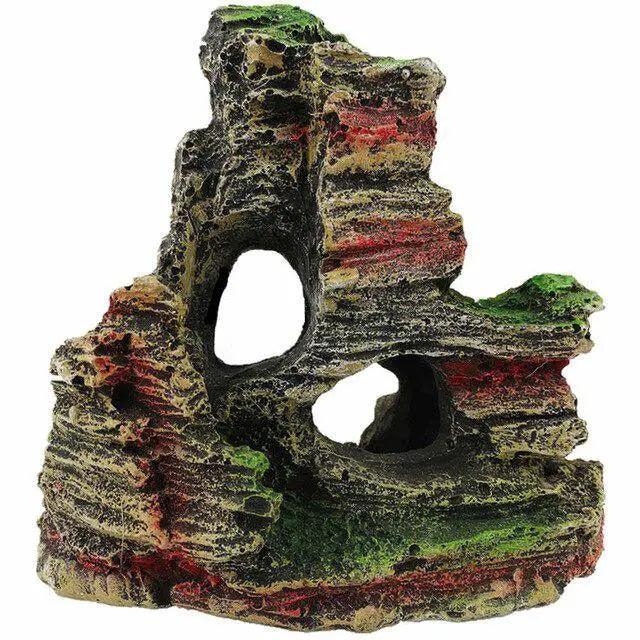 Lisslune | Realistic mountain cave rock ornament for aquariums - Durable resin fish tank decoration